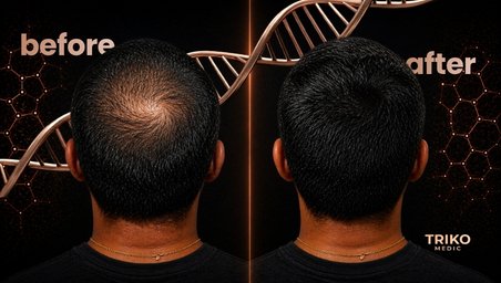 Resultado de tratamiento capilar en paciente masculino con alopecia androgenética